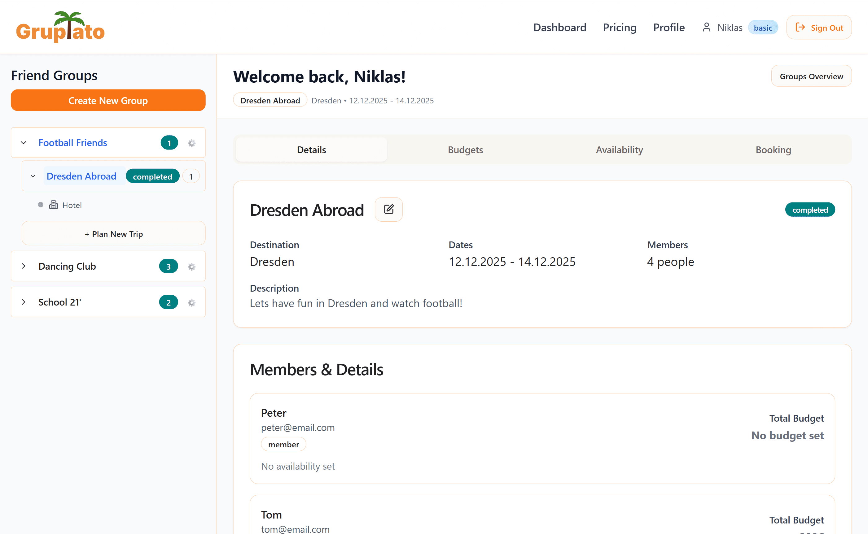 Gruplato app interface